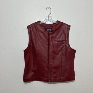 Amari Red Leather Minimalistic Full Zip Vest Womens Size XL Y2K 90s